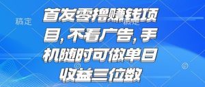 首发零撸挣钱项目 不看广告 手机随时可做 单日收益三位数【揭秘】-最全资源库
