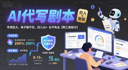 AI代写剧本,市场巨大,单子做不完,日入1k+ 永不失业【附工具指令】-最全资源库