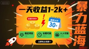一天收益1-2k+ 稳定项目，暑期暴力蓝海项目，长期稳定，人人可做【揭秘】-最全资源库