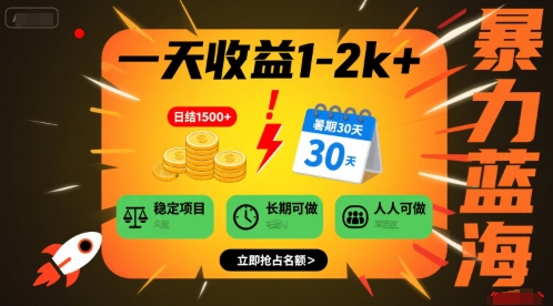一天收益1-2k+ 稳定项目，暑期暴力蓝海项目，长期稳定，人人可做【揭秘】-最全资源库