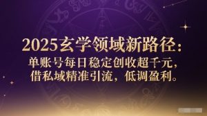 2025玄学领域新路径：单账号每日稳定创收1k+，借私域精准引流，低调盈利-最全资源库