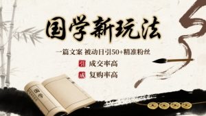 国学新玩法：一篇文案  被动日引50+精准粉丝成交率高  复购率高-最全资源库