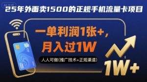 25年外面卖1500的正规手机流量卡项目，一单利润1张+，月入过1W，人人可做(推广技术+正规渠道)【揭秘】-最全资源库