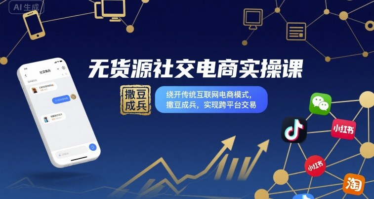 无货源社交电商实操课,绕开传统互联网电商模式,撒豆成兵,实现跨平台交易-最全资源库