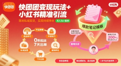 快团团变现玩法+小红书精准引流技巧，助你真正落地私域卖货，实现持续挣米-最全资源库