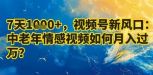 7天收益1k+，视频号新风口：中老年情感视频如何月入过W?-最全资源库
