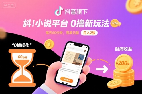 抖音旗下小说平台0撸新玩法,每天挂G60分钟,简单无脑,日入2张【揭秘】-最全资源库