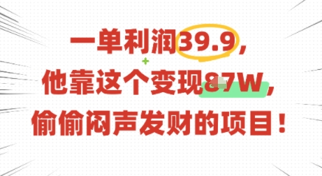 一单利润39.9,有人靠这个变现几十个,偷偷闷声发财的项目-最全资源库