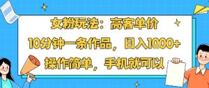 女粉玩法：高客单价，10分钟一条作品，日入1k+操作简单，手机就可以-最全资源库