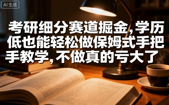 考研细分赛道掘金,日入1k+,学历低也能轻松做保姆式手把手教学,不做真的亏大了【揭秘】-最全资源库