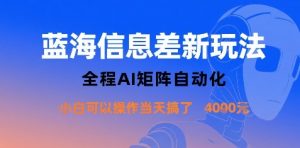 蓝海信息差新玩法，全程AI矩阵自动化小白可以操作当天搞了1k+-最全资源库