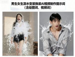 男生女生泼水变装换装AI视频制作提示词(含绘图词、视频词)-最全资源库
