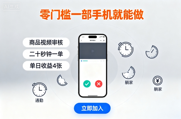 零门槛一部手机就能做，商品视频审核，通勤躺家碎片时间都能做，二十秒钟一单，单日收益4张【揭秘】-最全资源库