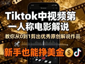 Tiktok中视频第一人称电影解说,教你从0到1剪出一个优秀的原创解说作品,新手也能挣美金-最全资源库