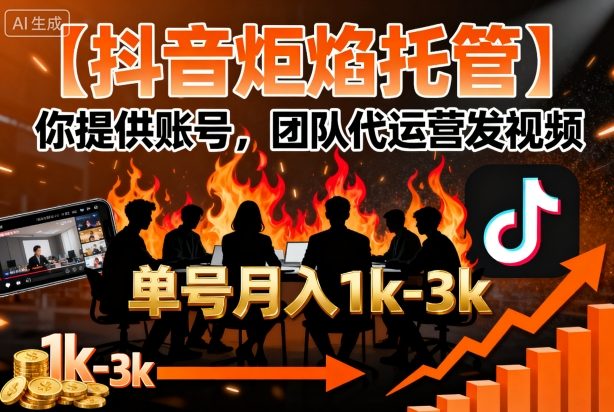 【抖音炬焰托管】你提供账号，团队代运营发视频，单号月入1k+【揭秘】-最全资源库