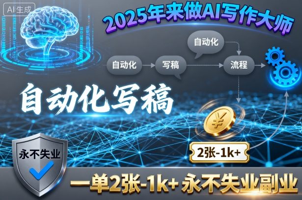 2025年来做AI写作大师,自动化写稿,一单2张-1k+,永不失业副业-最全资源库