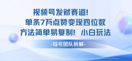 视频号发财赛道单条7W点赞变现四位数方法简单易复制小白玩法-最全资源库