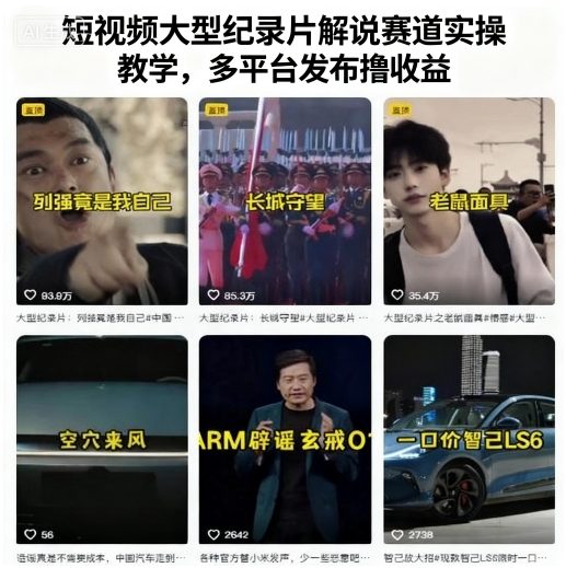 短视频大型纪录片解说赛道实操教学，多平台发布撸收益-最全资源库