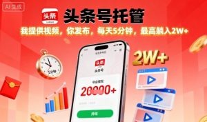 【头条号托管】我提供视频，你发布，每天5分钟，最高躺入2W+【揭秘】-最全资源库