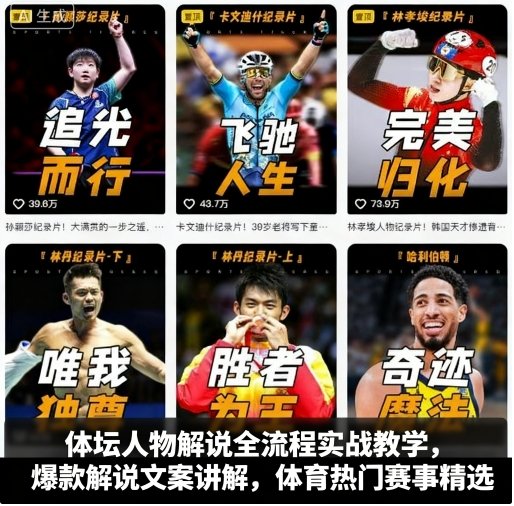 体坛人物解说全流程实战教学,爆款解说文案讲解,体育热门赛事精选-最全资源库