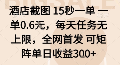 酒店截图15秒一单,一单0.6米,每天任务无上限,全网首发可矩阵单日收益3张【揭秘】-最全资源库