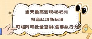 当天最高变现1k+,抖音私域新玩法,可矩阵可批量复制-最全资源库