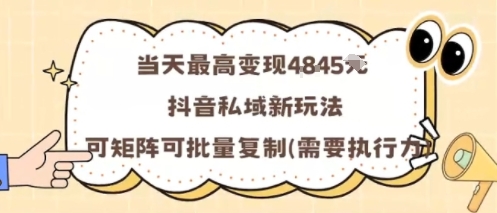 当天最高变现1k+,抖音私域新玩法,可矩阵可批量复制-最全资源库