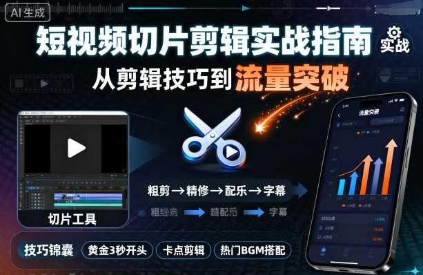 短视频切片剪辑实战指南，从剪辑技巧到流量突破-最全资源库