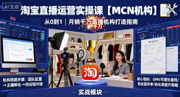 淘宝直播运营实操课【MCN机构】,从0到1做一家月销千W的直播机构-最全资源库