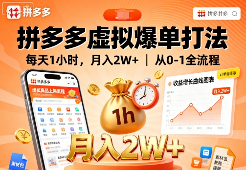 拼多多虚拟爆单打法，每天1小时，月入2W+，从0-1全流程-最全资源库
