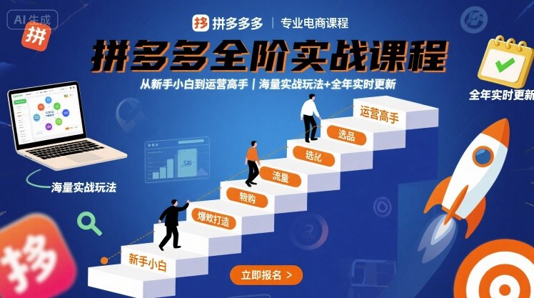 拼多多全阶实战课程,从新手小白到运营高手,海量实战玩法+全年实时更新【2025年9月更新】-最全资源库