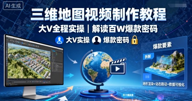 三维地图视频制作教程，大V全程实操，解读百W爆款密码-最全资源库