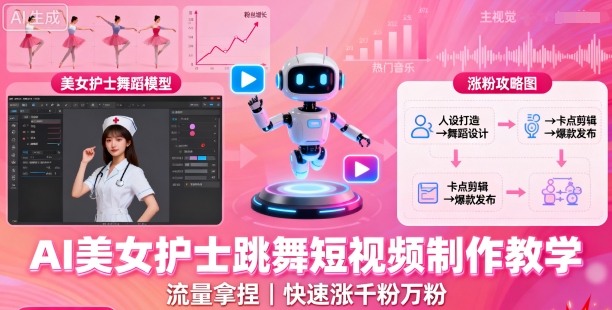 AI美女护士跳舞短视频制作教学,流量拿捏,快速涨千粉万粉【提示词+视频教程】-最全资源库
