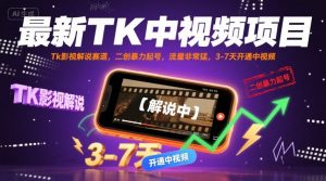 最新TK中视频项目,Tk影视解说赛道,搬运二创暴力起号,流量非常猛,3-7天开通中视频(更新)-最全资源库