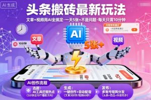 头条搬砖最新玩法,文章+视频用AI全搞定,一天5张+不是问题,每天只需10分钟-最全资源库
