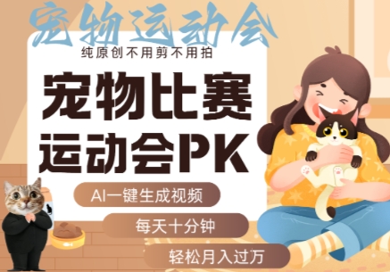 AI一键生成宠物比赛运动会PK视频,纯原创不用剪不用拍,每天十分钟,轻松月入过1W+-最全资源库