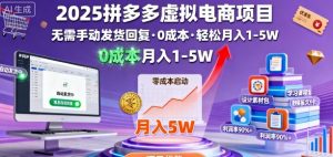 2025拼多多虚拟电商项目,无需手动发货回复,0成本,轻松月入1-5W【揭秘】-最全资源库