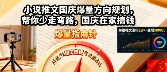 小说推文国庆爆量方向规划，帮你少走弯路，国庆在家搞钱-最全资源库
