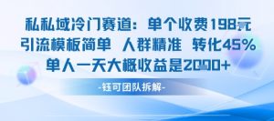 私域冷门赛道单个收费198米引流模板简单人群精准 45%的转化率单人一天大概收益多张-最全资源库