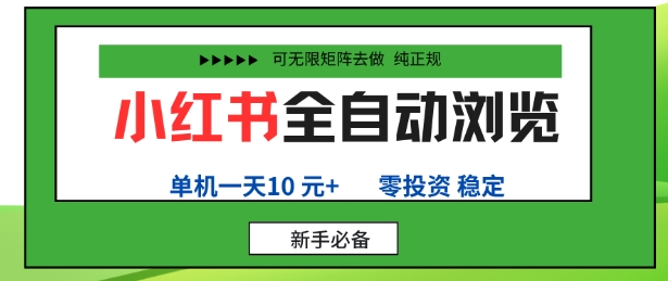 小红书全自动浏览项目，零投资，全程手机去跑，单账号一天10米+，可无限矩阵去做【揭秘】-最全资源库