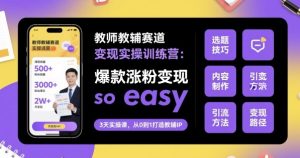 教师教辅赛道变现实操训练营，爆款涨粉变现so easy-最全资源库