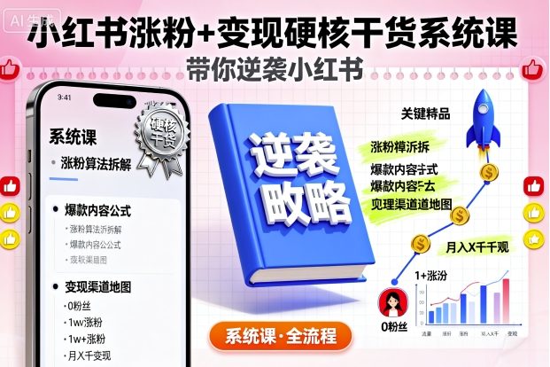 小红书涨粉+变现硬核干货系统课,带你逆袭小红书-最全资源库