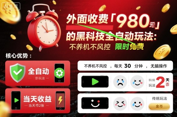 外面收费980的黑科技全自动玩法，不养机不风控，每天30分钟，无脑操作，当天收益2张【揭秘】-最全资源库