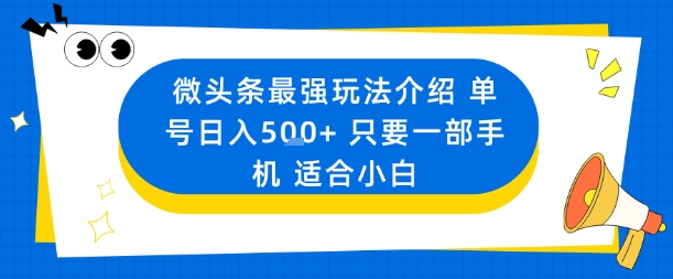 微头条最强玩法介绍一个号日入5张+只要一部手机适合小白-最全资源库