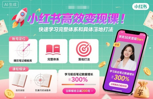 小红书高效变现课，快速学习小红书完整体系和具体落地打法-最全资源库