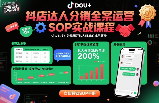 抖店达人分销全案运营SOP实战课程,为你揭开达人对接的神秘面纱-最全资源库
