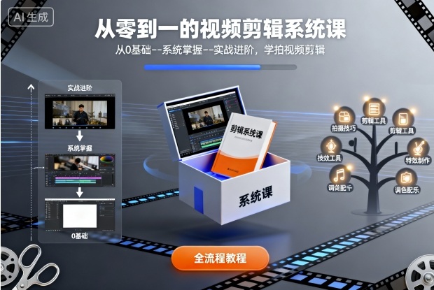 从零到一的视频剪辑系统课，从0基础–系统掌握–实战进阶，学拍视频剪辑-最全资源库