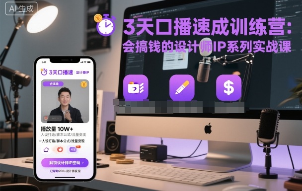 3天口播速成训练营，会搞钱的设计师IP系列实战课-最全资源库