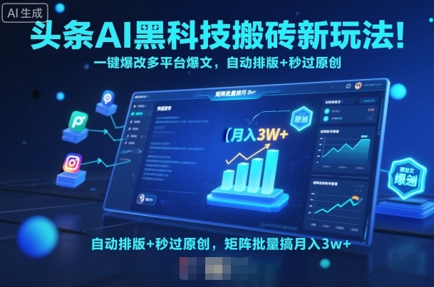 头条AI黑科技搬砖新玩法！一键爆改多平台爆文，自动排版+秒过原创，矩阵批量搞月入3w+【揭秘】-最全资源库