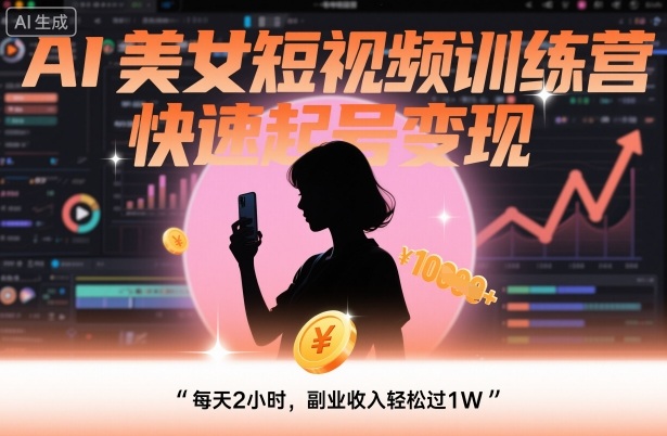 AI美女短视频训练营，快速起号变现，每天2小时，副业收入轻松过1W-最全资源库